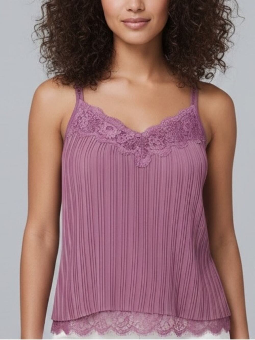 White House Black Market Mia pleated camisole mauve Lace chiffon Size Large